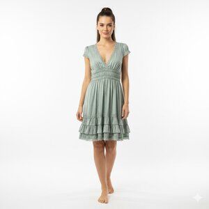 Phenomena sage mint green lace trim tiered mini dress NWT